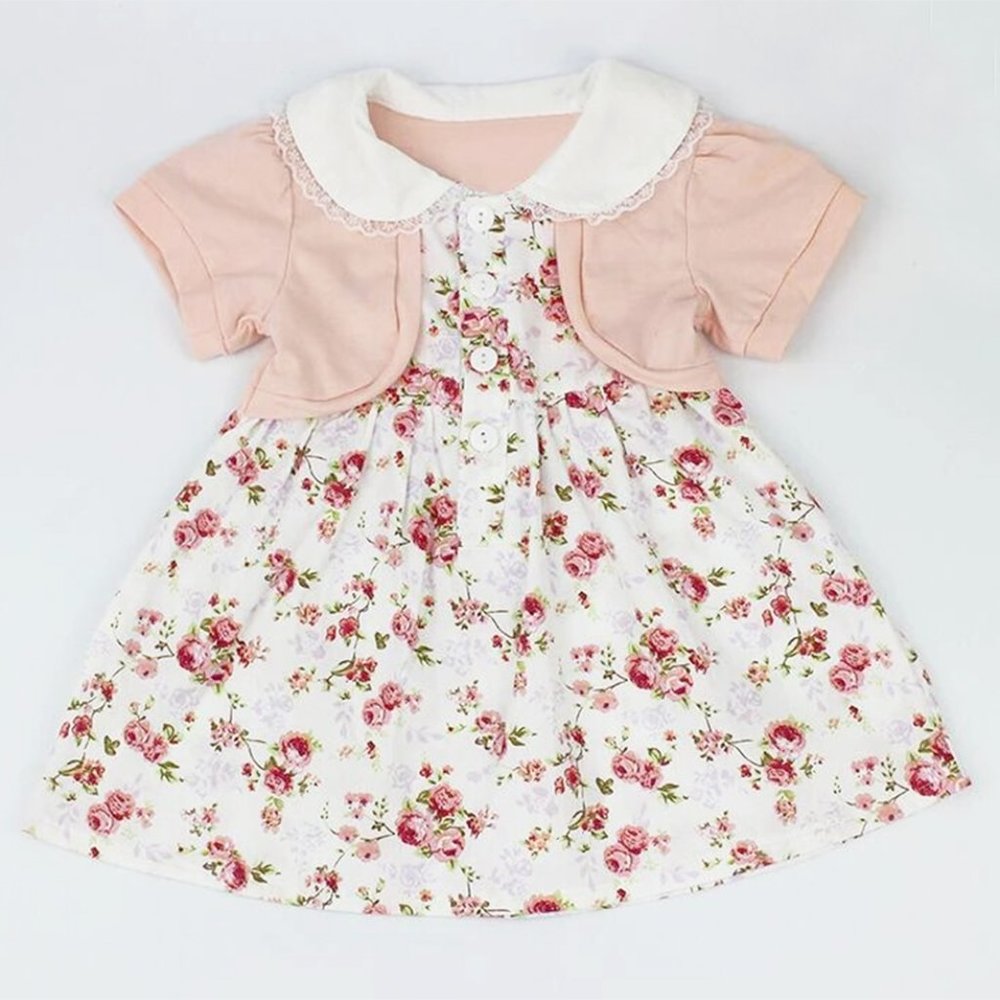 4T Flower Peter Pan Collar Short Sleeve Pink Cotton Girl Dress